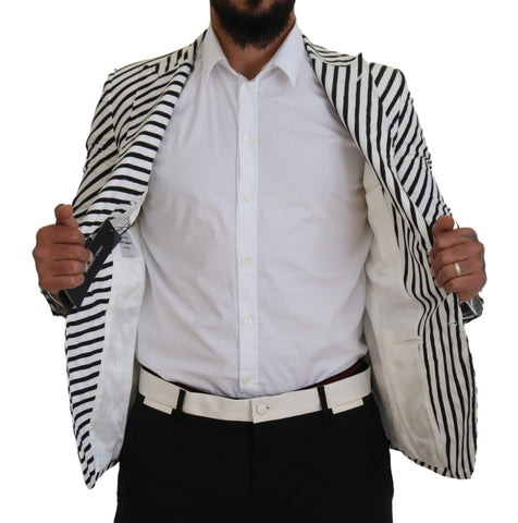 White and black striped slim fit jacket blazer by Dolce & Gabbana, featuring tailored design and classic style.