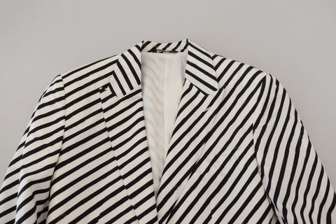 White and black striped slim fit blazer jacket from Dolce & Gabbana, featuring tailored design and classic lapel collar.