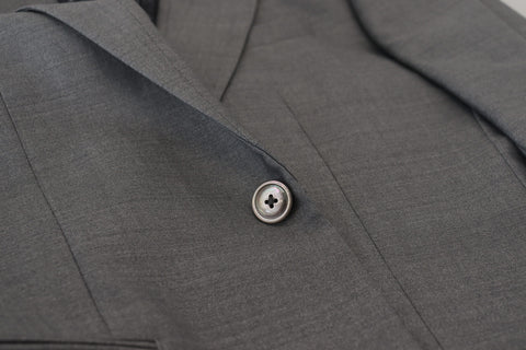 Gray wool silk slim fit blazer jacket by Dolce & Gabbana, tailored fit with elegant lapels and structured design.