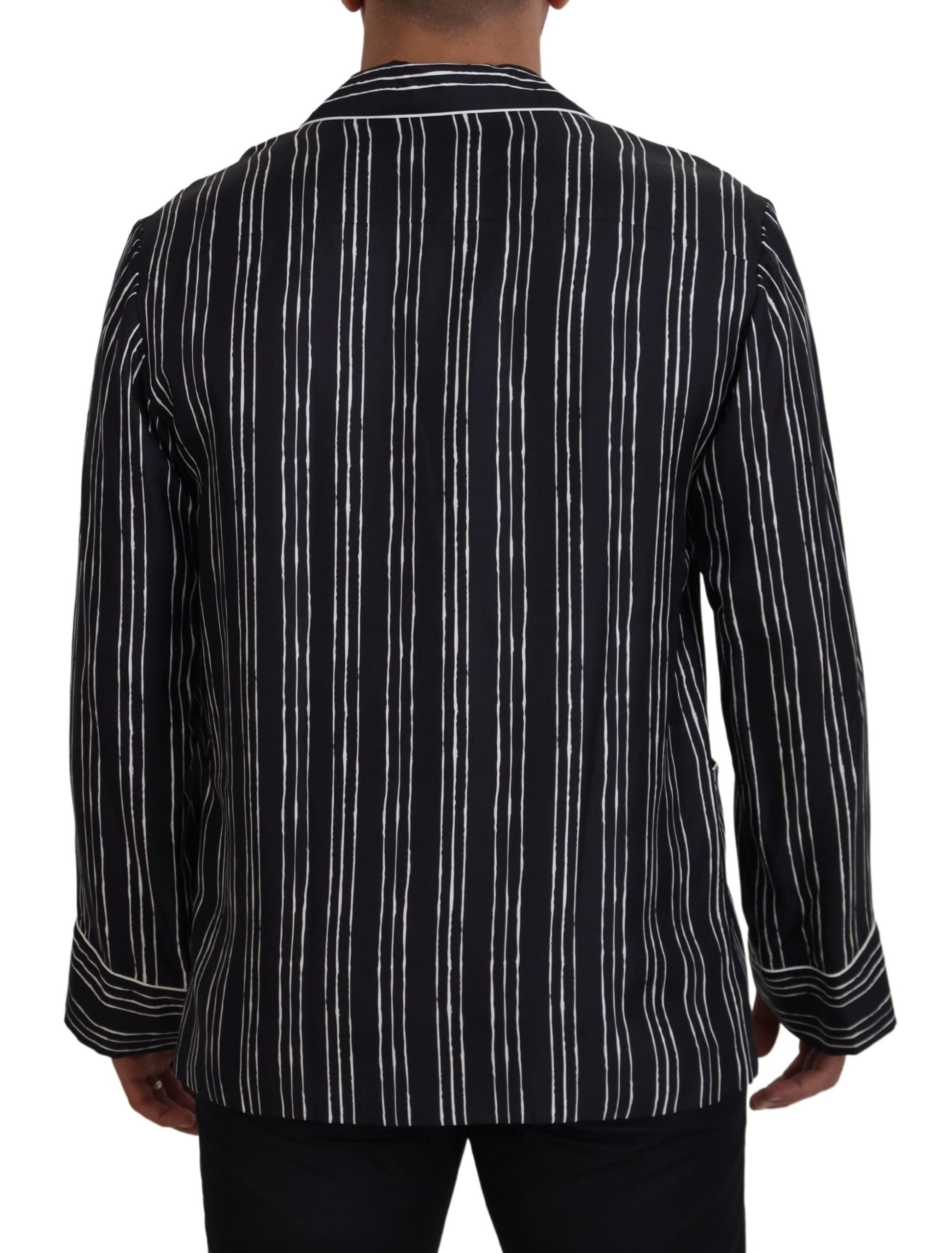 Blue striped silk pajama shirt jacket by Dolce & Gabbana, featuring a relaxed fit and elegant design.