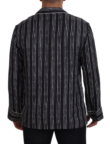 Blue striped silk pajama shirt jacket by Dolce & Gabbana, featuring a relaxed fit and elegant design.
