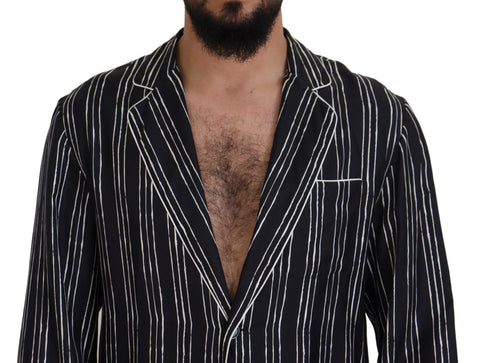 Blue striped silk pajama shirt jacket by Dolce & Gabbana, featuring a relaxed fit and elegant button-front design.