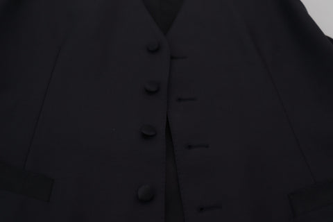 Black wool stretch waistcoat formal vest by Dolce & Gabbana, featuring tailored fit and classic design.