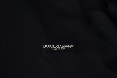 Dark blue wool stretch waistcoat by Dolce & Gabbana, formal vest with tailored fit and classic design, front view.