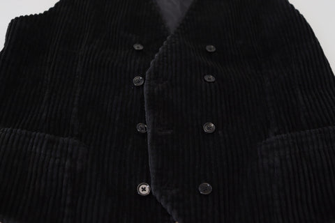 Black cotton double-breasted waistcoat vest by Dolce & Gabbana, featuring button details and tailored fit.