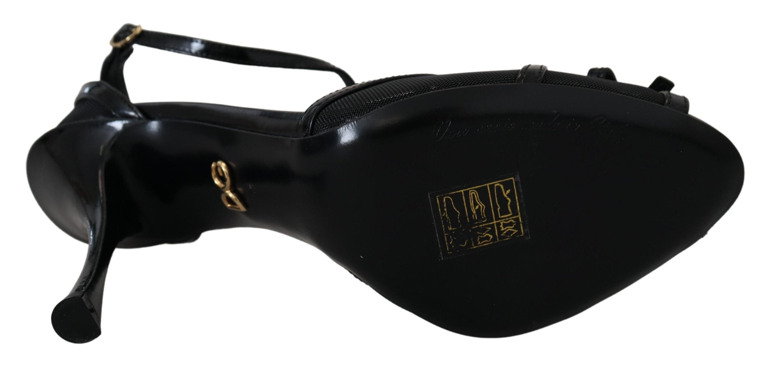 Black Dolce & Gabbana stiletto high heel sandals with sleek straps and pointed toe, stylish footwear for formal occasions.