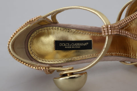 Pink crystal T-strap heels pumps by Dolce & Gabbana, featuring elegant design and sparkling crystal accents.