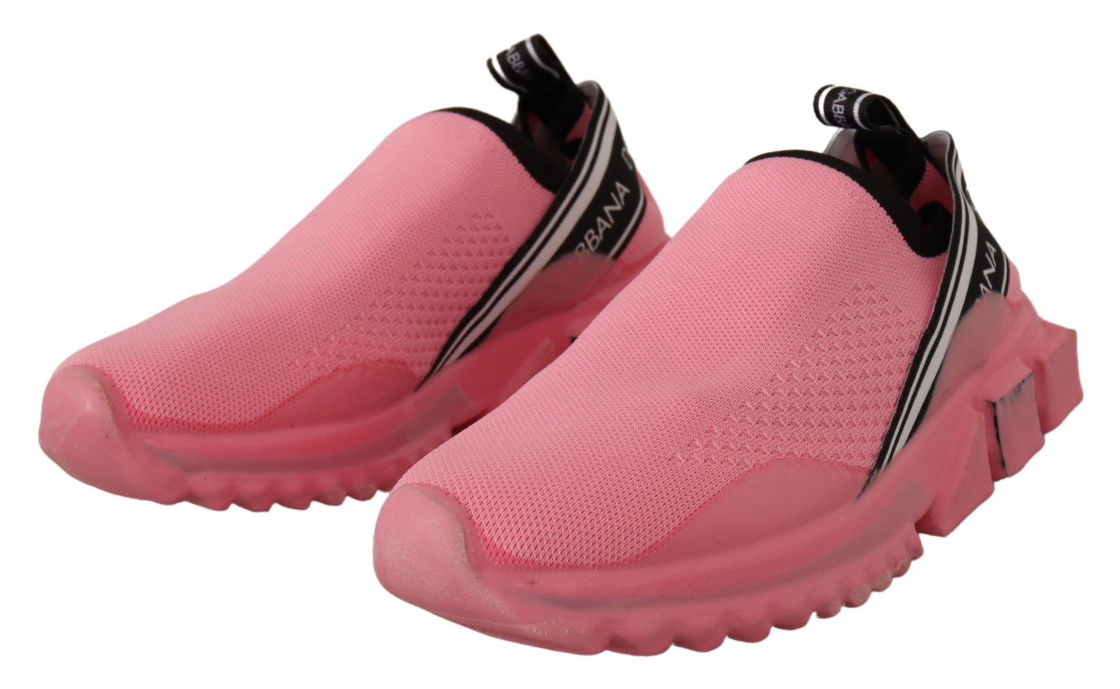 Pink Dolce & Gabbana low top slip-on casual Sorrento sneakers with white soles and sleek design.