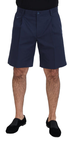 Blue cotton stretch casual shorts from Dolce & Gabbana with a relaxed fit and classic chino style.