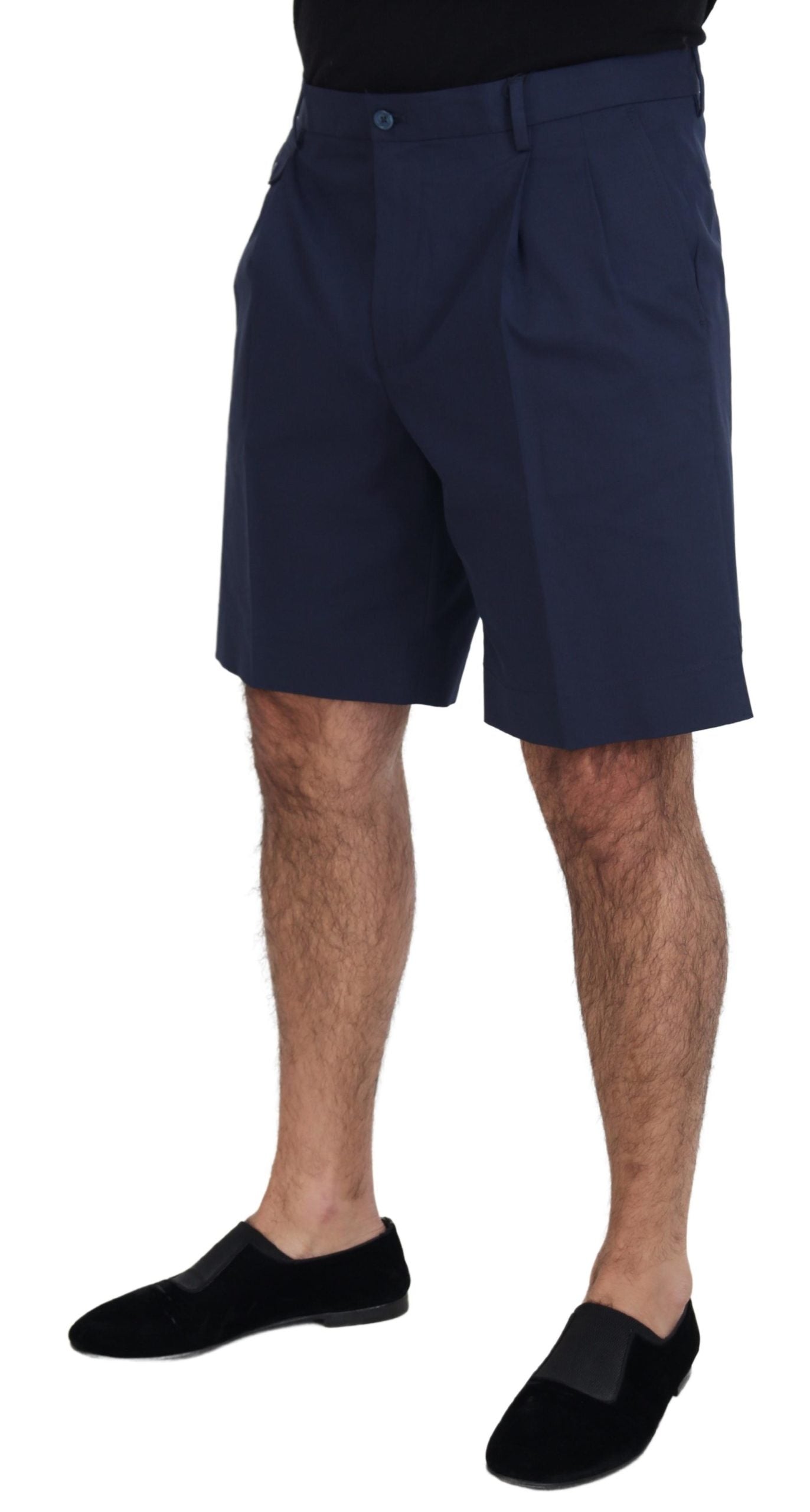 Blue cotton stretch casual chinos shorts by Dolce & Gabbana, displayed flat showing front and side details.
