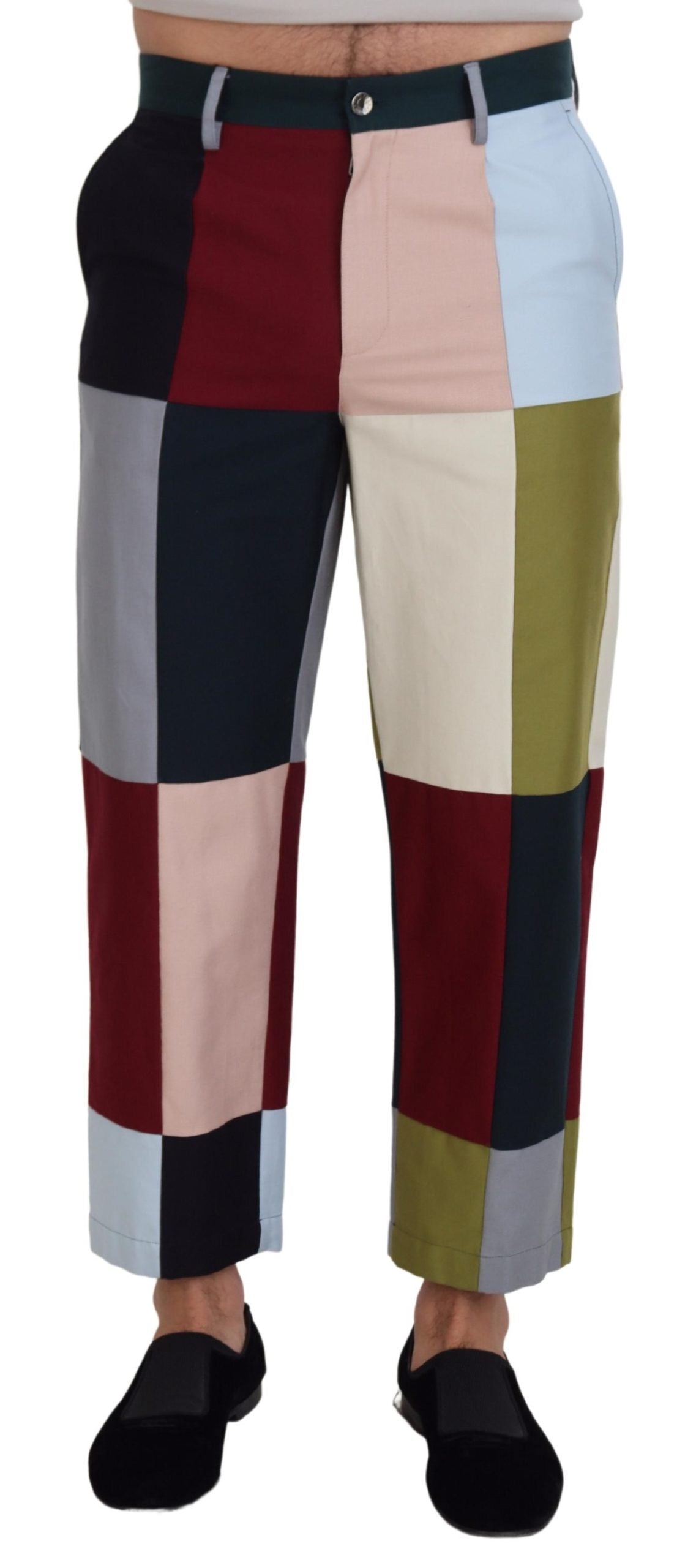 Multicolor cotton patchwork pants by Dolce & Gabbana featuring vibrant, eclectic fabric design and relaxed fit.