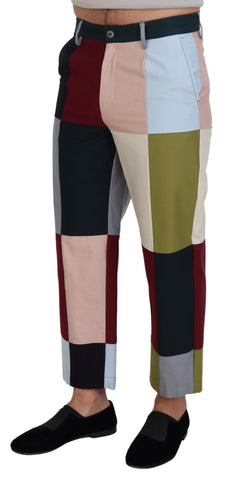 Multicolor cotton patchwork pants by Dolce & Gabbana featuring vibrant, mixed fabric patterns and a relaxed fit.