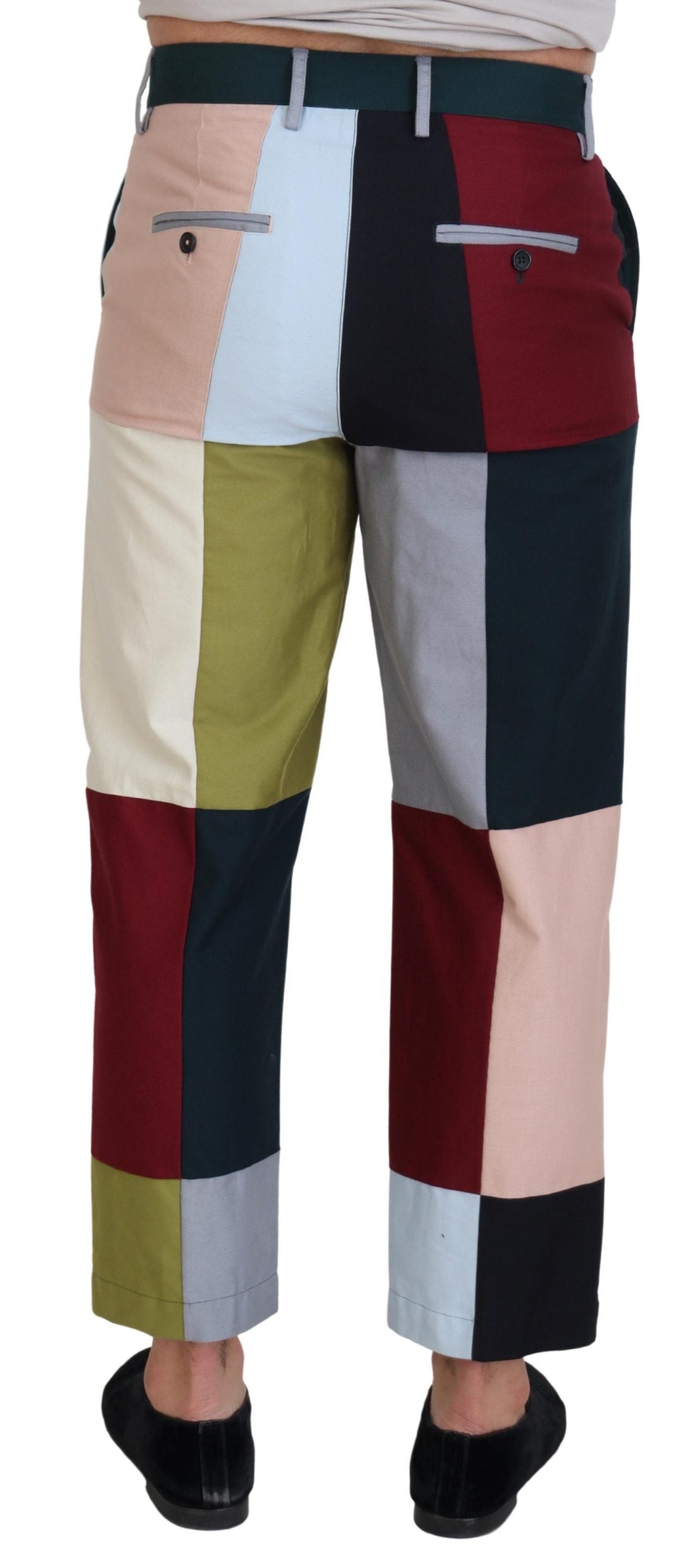 Multicolor cotton patchwork pants by Dolce & Gabbana, featuring vibrant fabric patches and a stylish, relaxed fit.