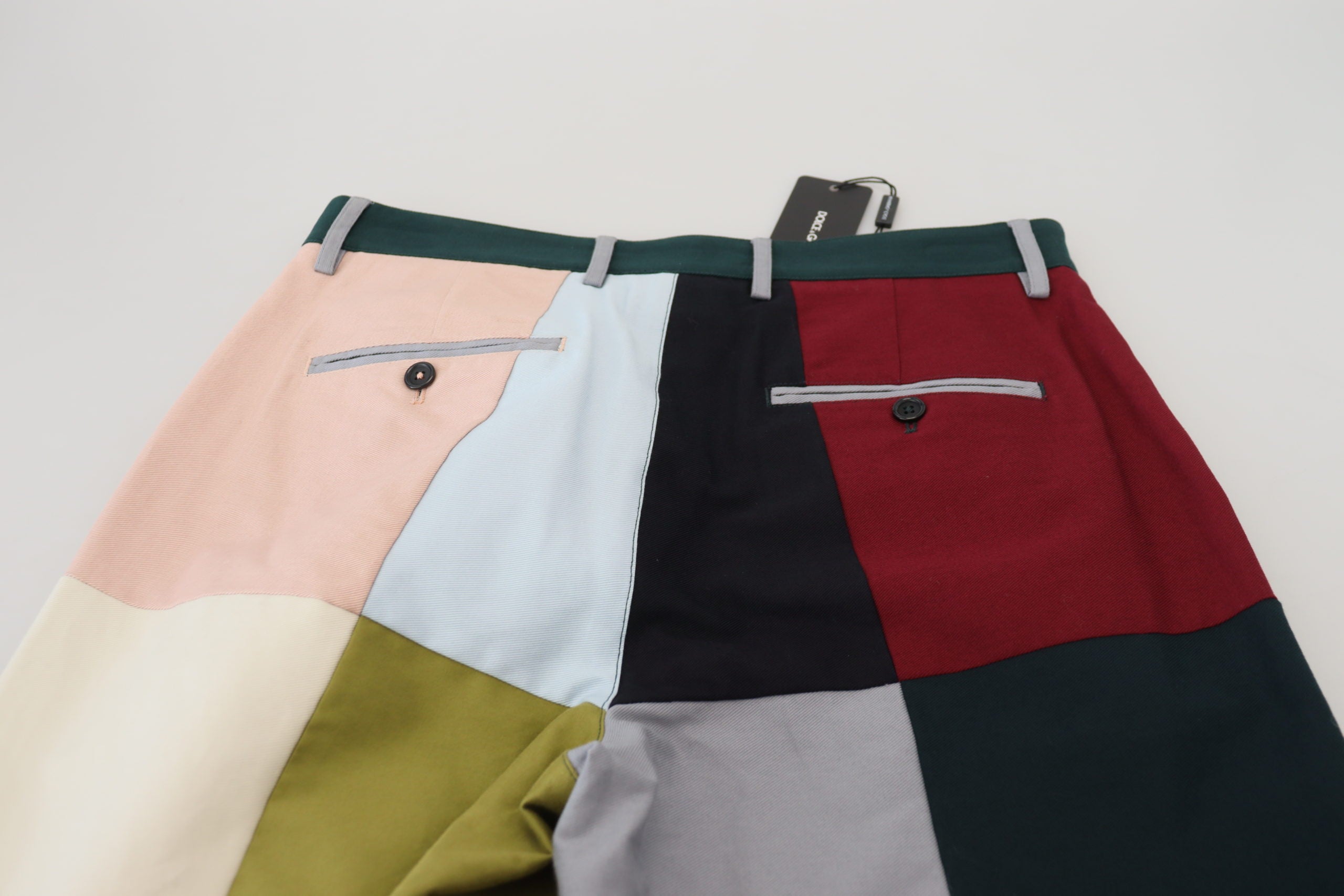 Multicolor cotton patchwork pants by Dolce & Gabbana featuring vibrant fabric patches and a relaxed fit style.