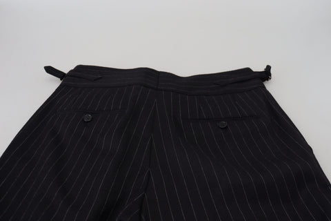 Black wool striped chino pants by Dolce & Gabbana, featuring tailored fit and classic pattern, shown on a model.