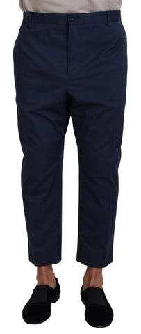 Blue cotton men's cropped pants by Dolce & Gabbana, featuring a relaxed fit and stylish design, shown in the image.