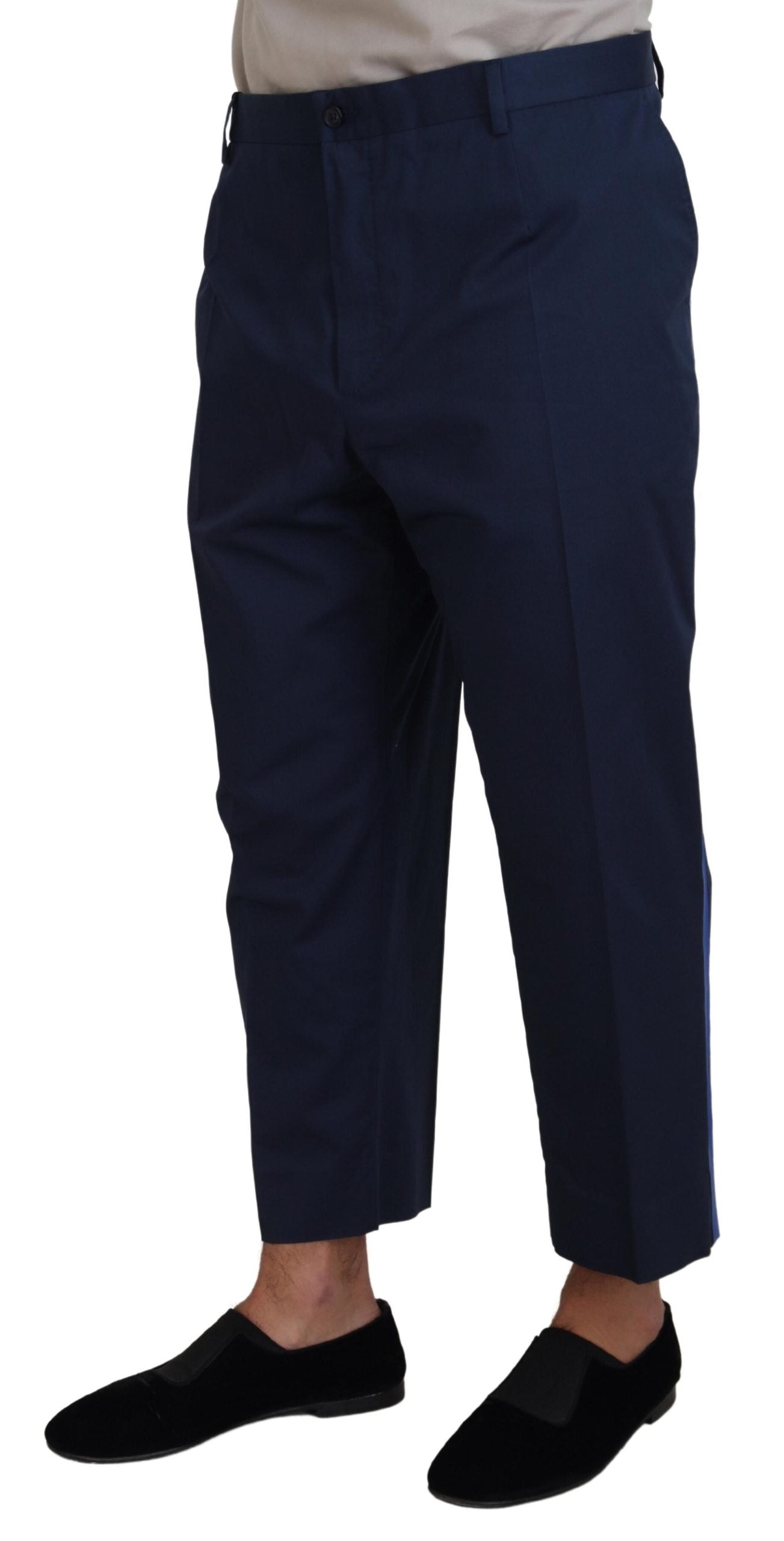 Blue cotton men's cropped pants by Dolce & Gabbana, featuring a tailored fit and stylish design.