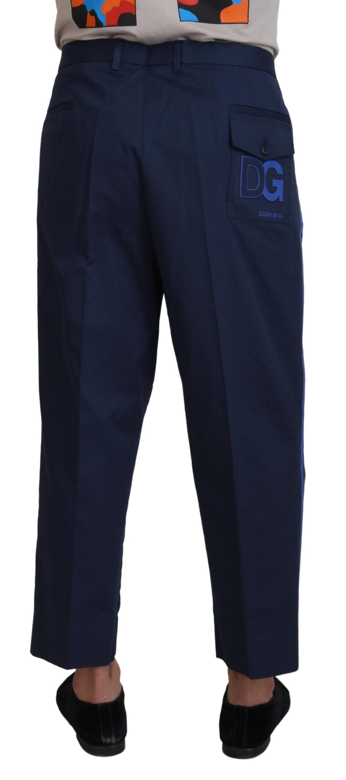 Blue cotton cropped pants for men by Dolce & Gabbana, featuring a relaxed fit and stylish design.