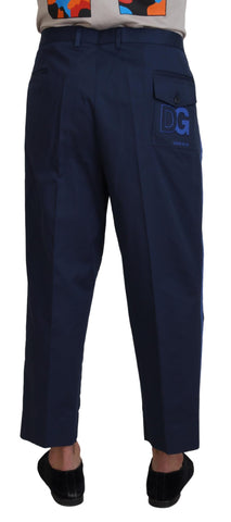 Blue cotton cropped pants for men by Dolce & Gabbana, featuring a relaxed fit and stylish design.