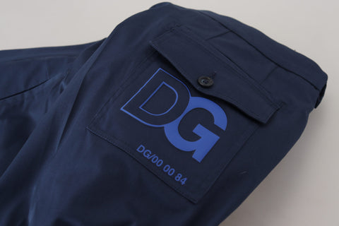 Blue cotton men's cropped pants by Dolce & Gabbana, featuring a relaxed fit and stylish design.