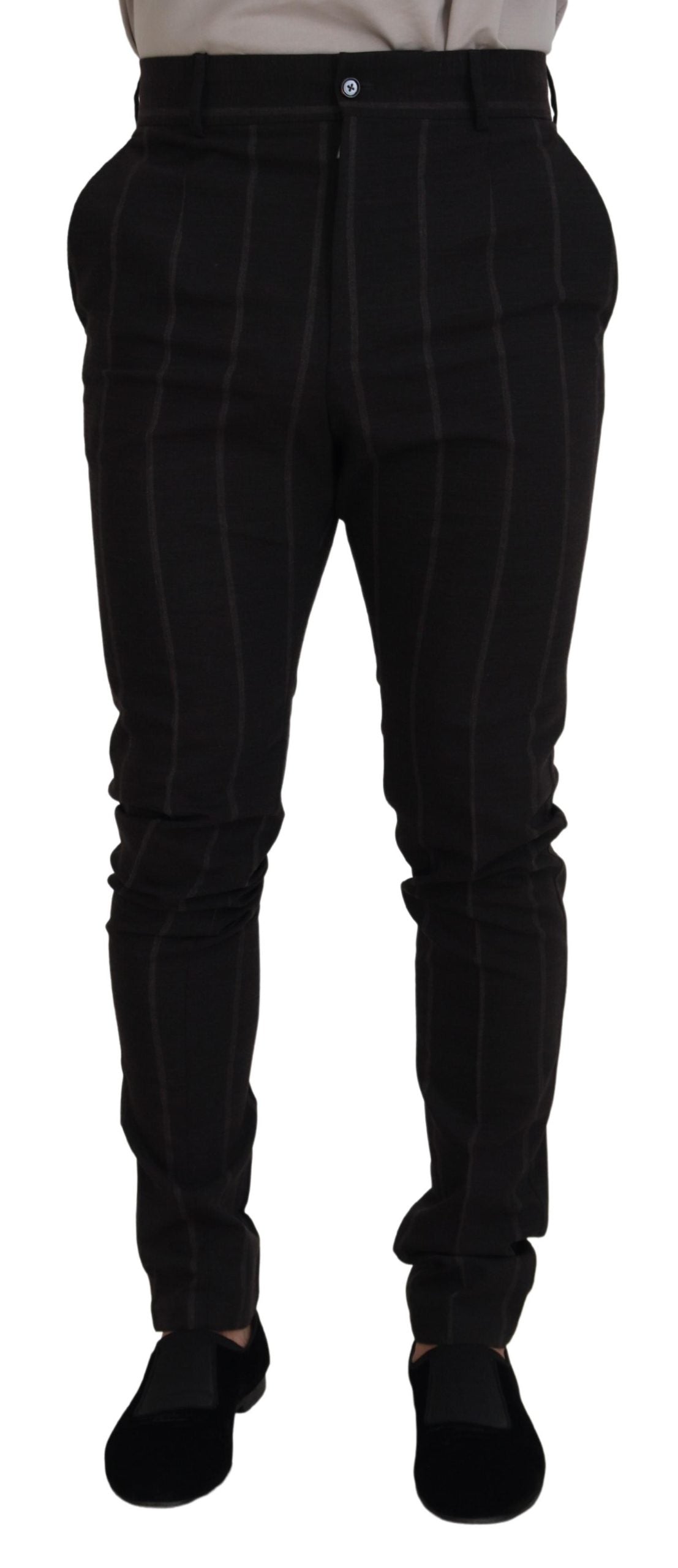 Black wool chino formal men's pants by Dolce & Gabbana, showing tailored fit and classic design with front pockets.