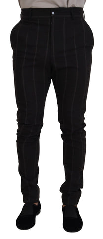 Black wool chino formal men's pants by Dolce & Gabbana, showing tailored fit and classic design with front pockets.