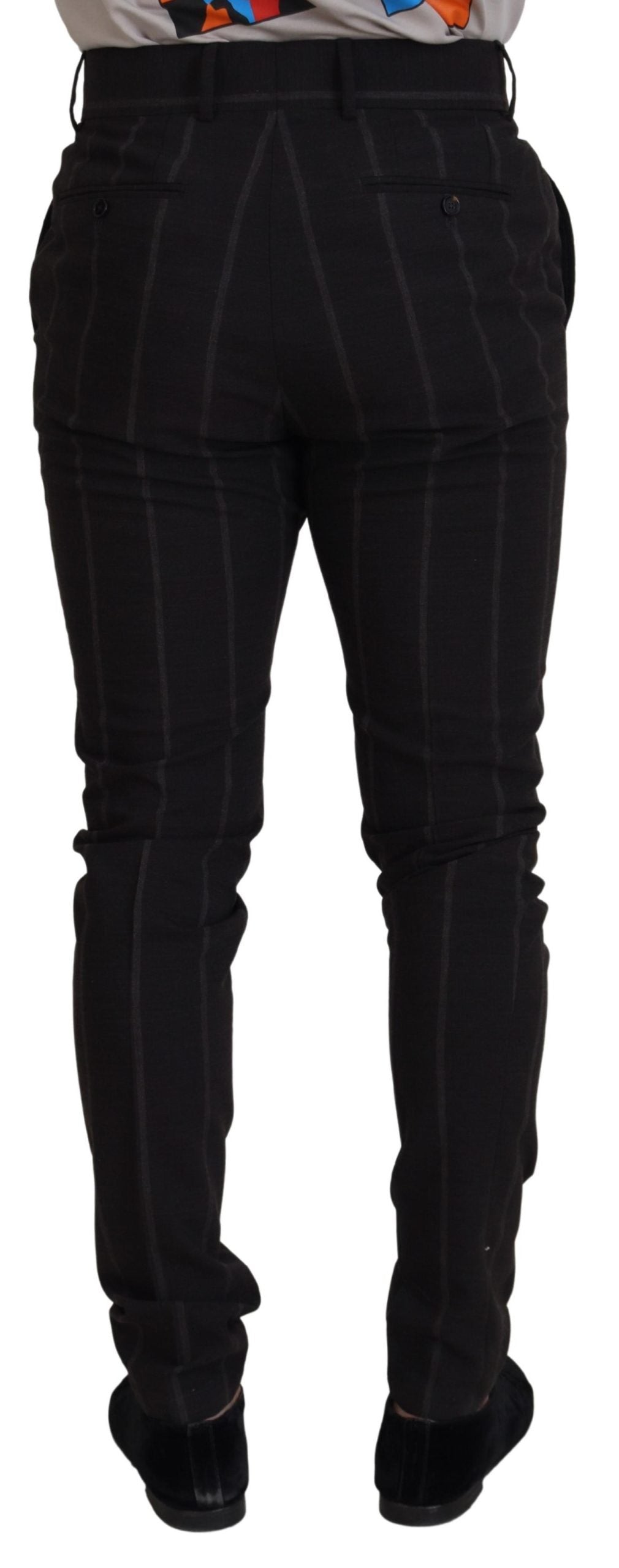 Black wool chino formal men's pants by Dolce & Gabbana, tailored fit with sleek design and classic style.