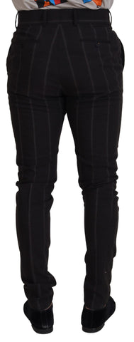 Black wool chino formal men's pants by Dolce & Gabbana, tailored fit with sleek design and classic style.