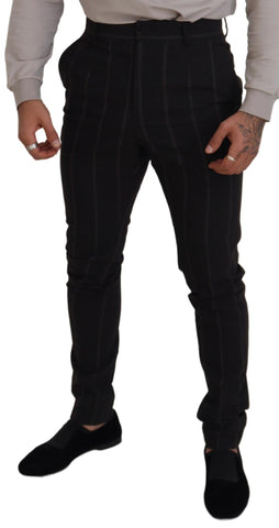 Black wool chino formal men's pants by Dolce & Gabbana, tailored fit with classic design and clean front, suitable for professional wear.