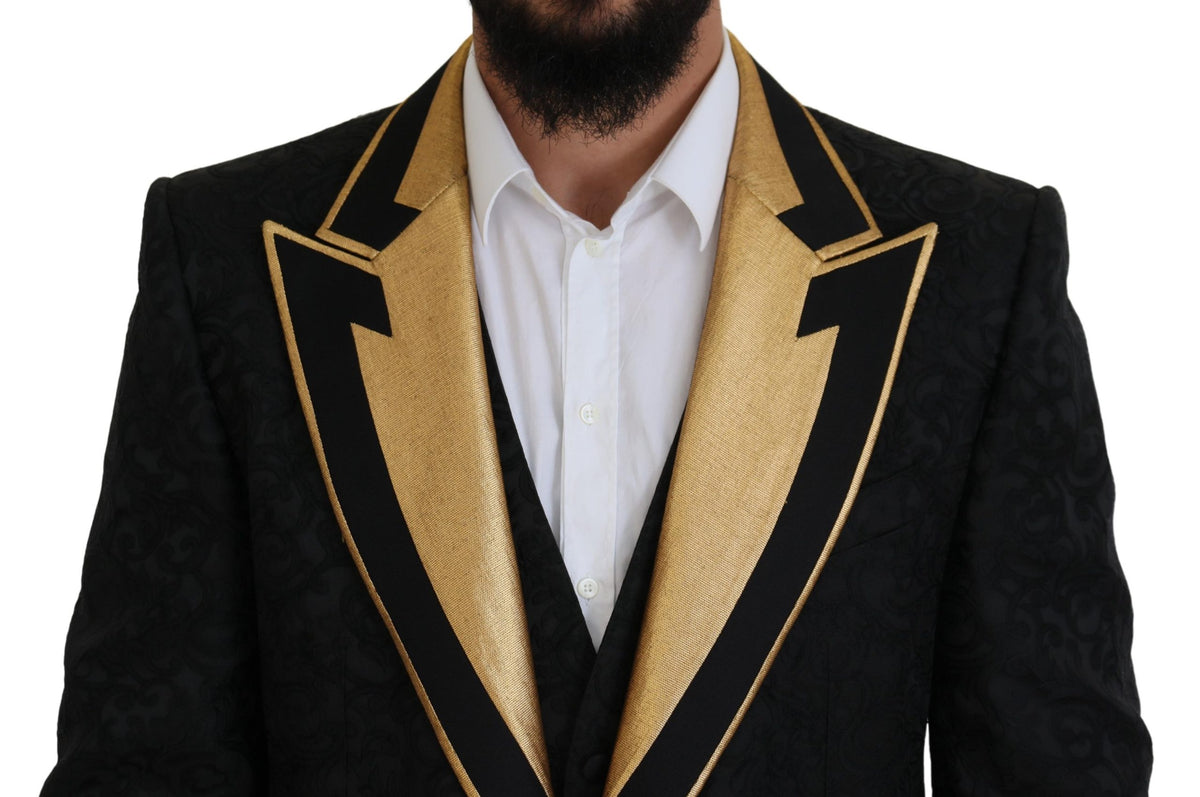 Black Gold Fantasy Slim Fit Tuxedo suit by Dolce & Gabbana, featuring a luxurious black and gold design with tailored fit and elegant details.