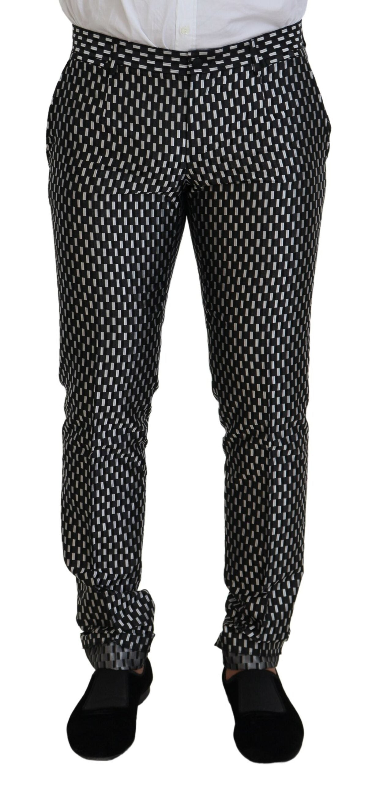 Black and white silk Martini slim fit suit by Dolce & Gabbana, tailored with a sleek, modern design and sharp lapels.