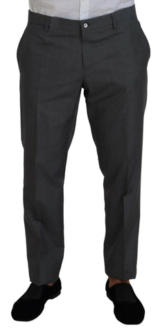 Gray Dolce & Gabbana Martini 3-piece slim fit suit displayed on a hanger with jacket, vest, and trousers.