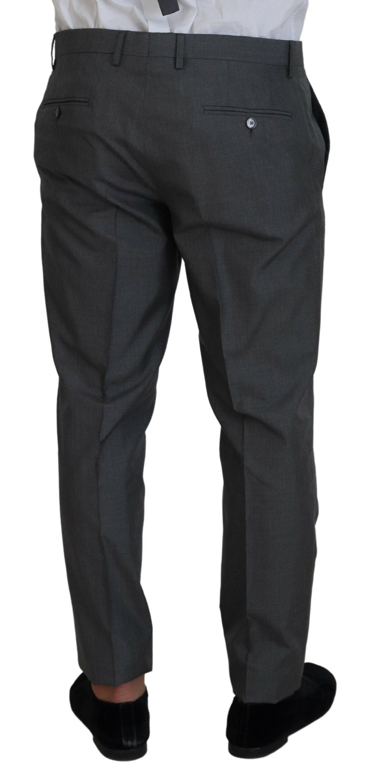 Gray Dolce & Gabbana Martini 3-piece slim fit suit, tailored jacket, trousers, and vest displayed on a mannequin.