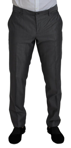 Gray Dolce & Gabbana Sicilia 3-piece slim fit suit, tailored jacket, trousers, and vest shown on a mannequin.