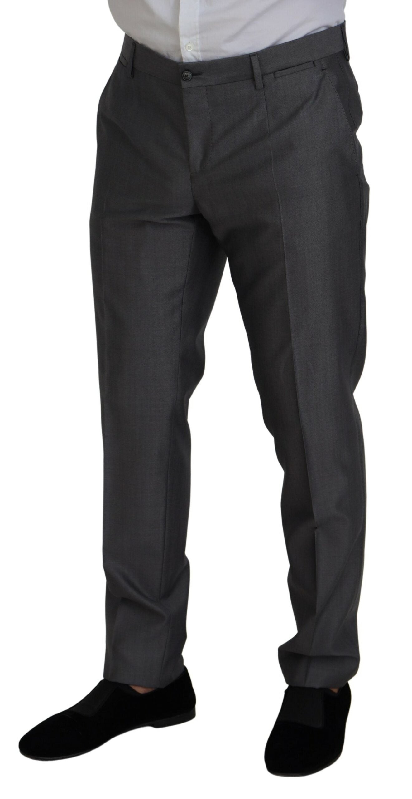 Gray Sicilia 3-piece slim fit suit by Dolce & Gabbana, tailored with a modern fit, featuring a blazer, vest, and trousers.