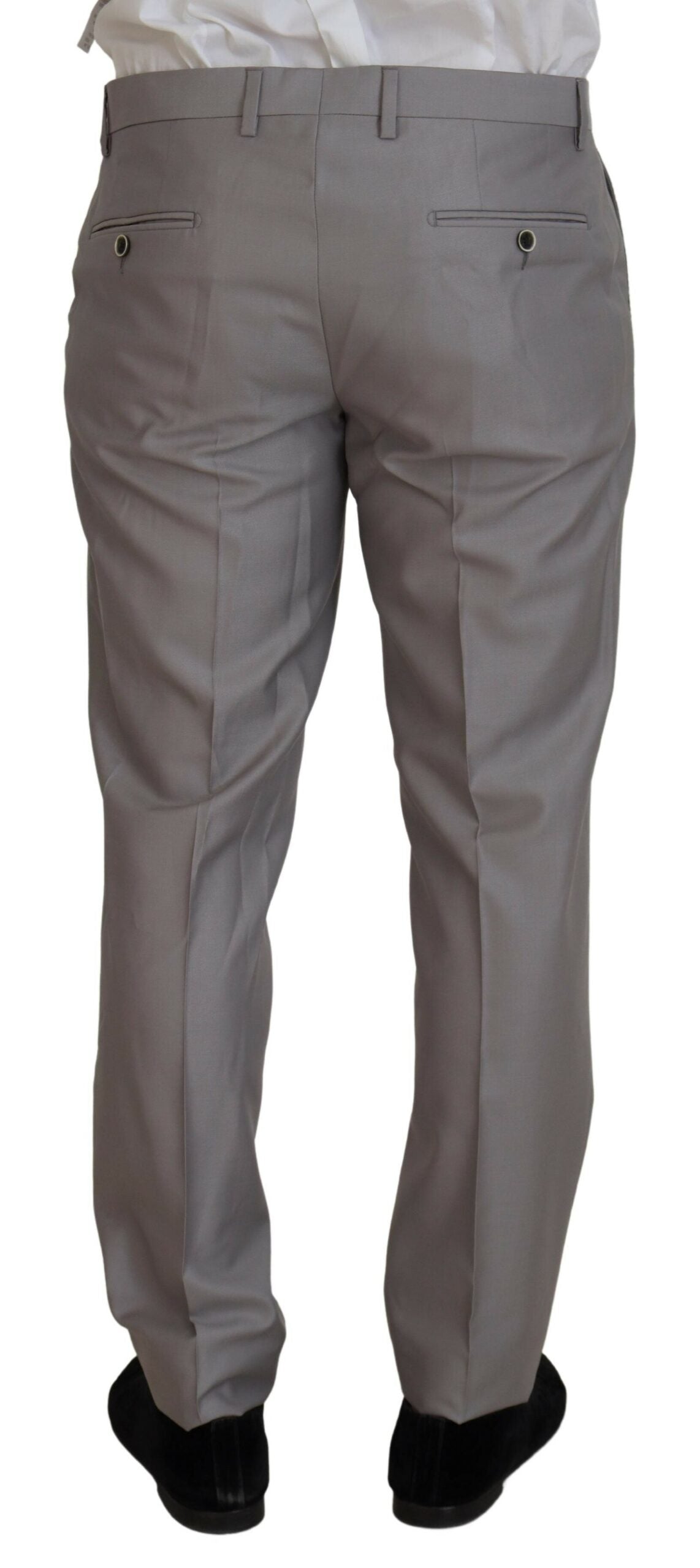 Silver wool silk 3-piece slim fit suit by Dolce & Gabbana, tailored with clean lines and a refined fit.