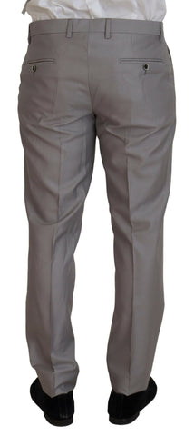 Silver wool silk 3-piece slim fit suit by Dolce & Gabbana, tailored with clean lines and a refined fit.