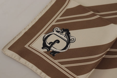 Brown striped Dolce & Gabbana men's square handkerchief scarf with DG logo design, made of soft fabric, stylish accessory.