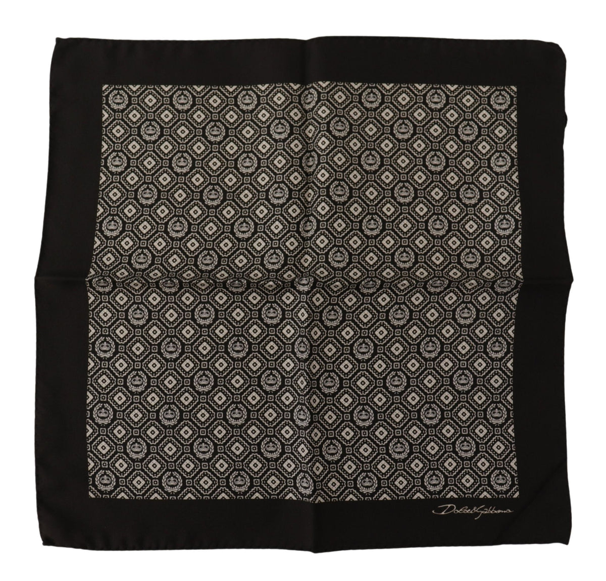 Black patterned Dolce & Gabbana logo square handkerchief scarf with a stylish design and soft fabric.