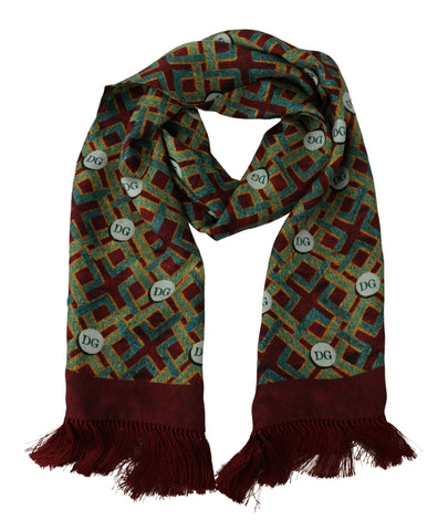Multicolor Dolce & Gabbana DG logo shawl with fringe, warm neck wrap scarf featuring vibrant patterns and soft fabric.