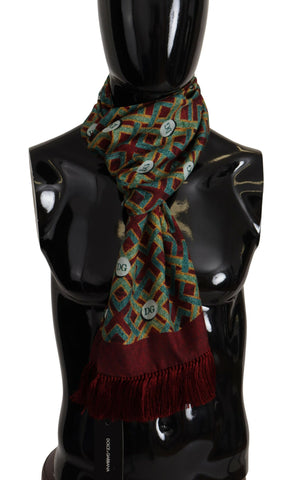 Multicolor Dolce & Gabbana logo shawl with fringe, warm neck wrap scarf featuring vibrant colors and soft fabric details.