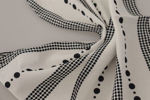 White dotted stripes square silk handkerchief scarf by Dolce & Gabbana with a stylish viscose fabric design.