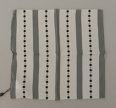 White dotted stripes viscose square handkerchief scarf by Dolce & Gabbana featuring a stylish pattern and soft fabric.