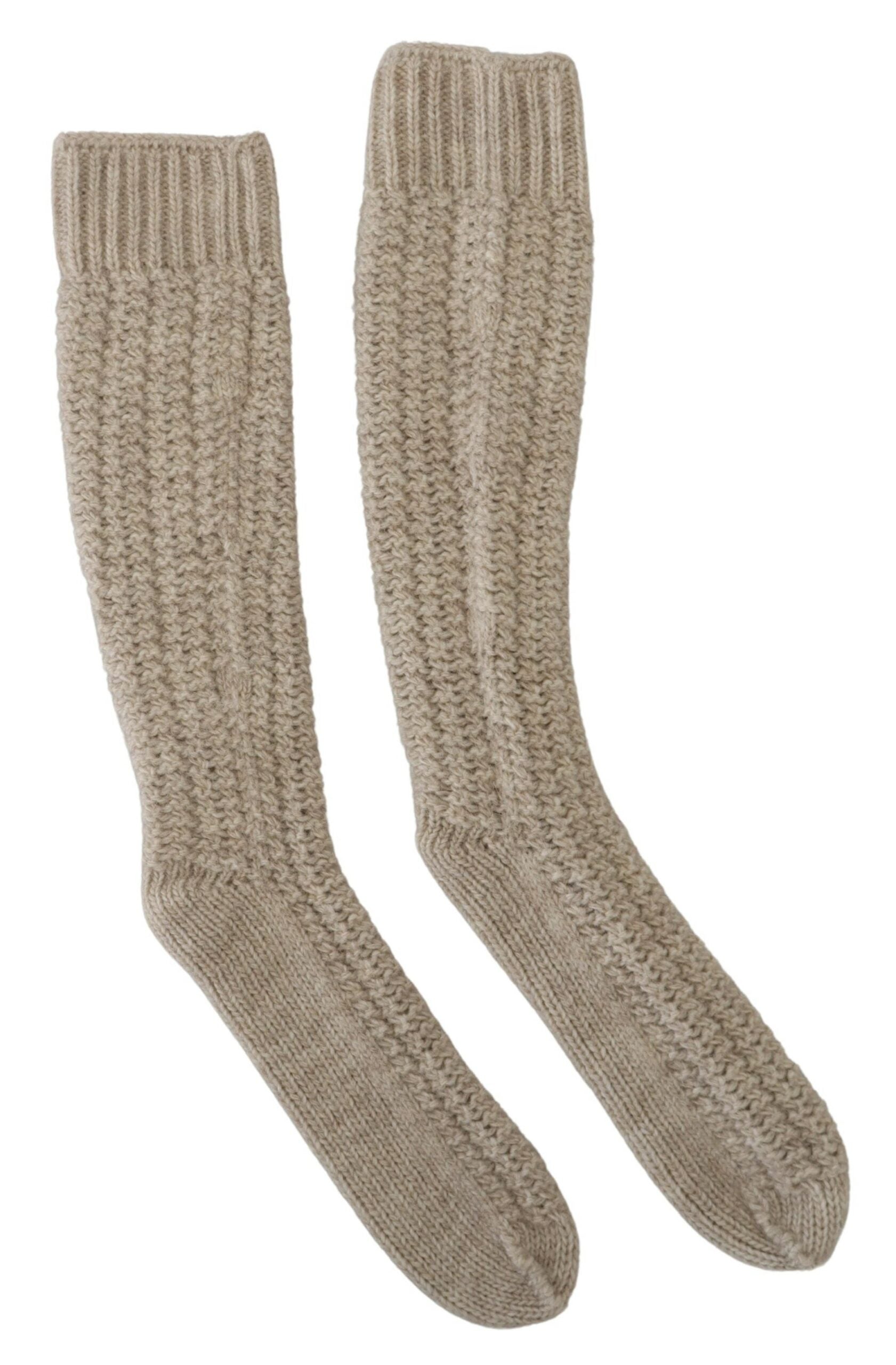 Beige wool knit calf-length women's socks by Dolce & Gabbana, featuring cozy, textured knit fabric and ribbed detailing.
