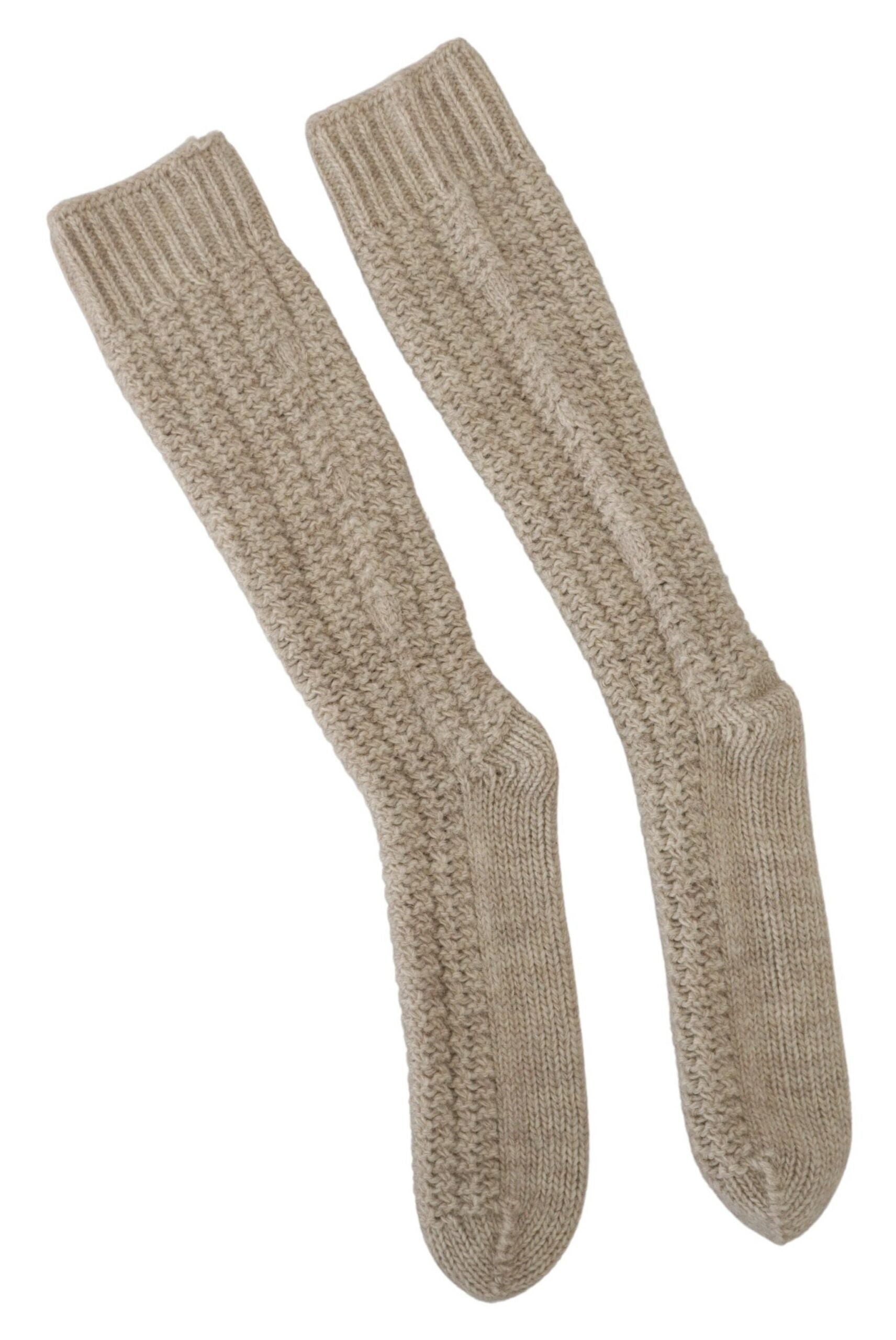 Beige wool knit calf-length women's socks by Dolce & Gabbana, featuring a cozy, textured knit pattern.