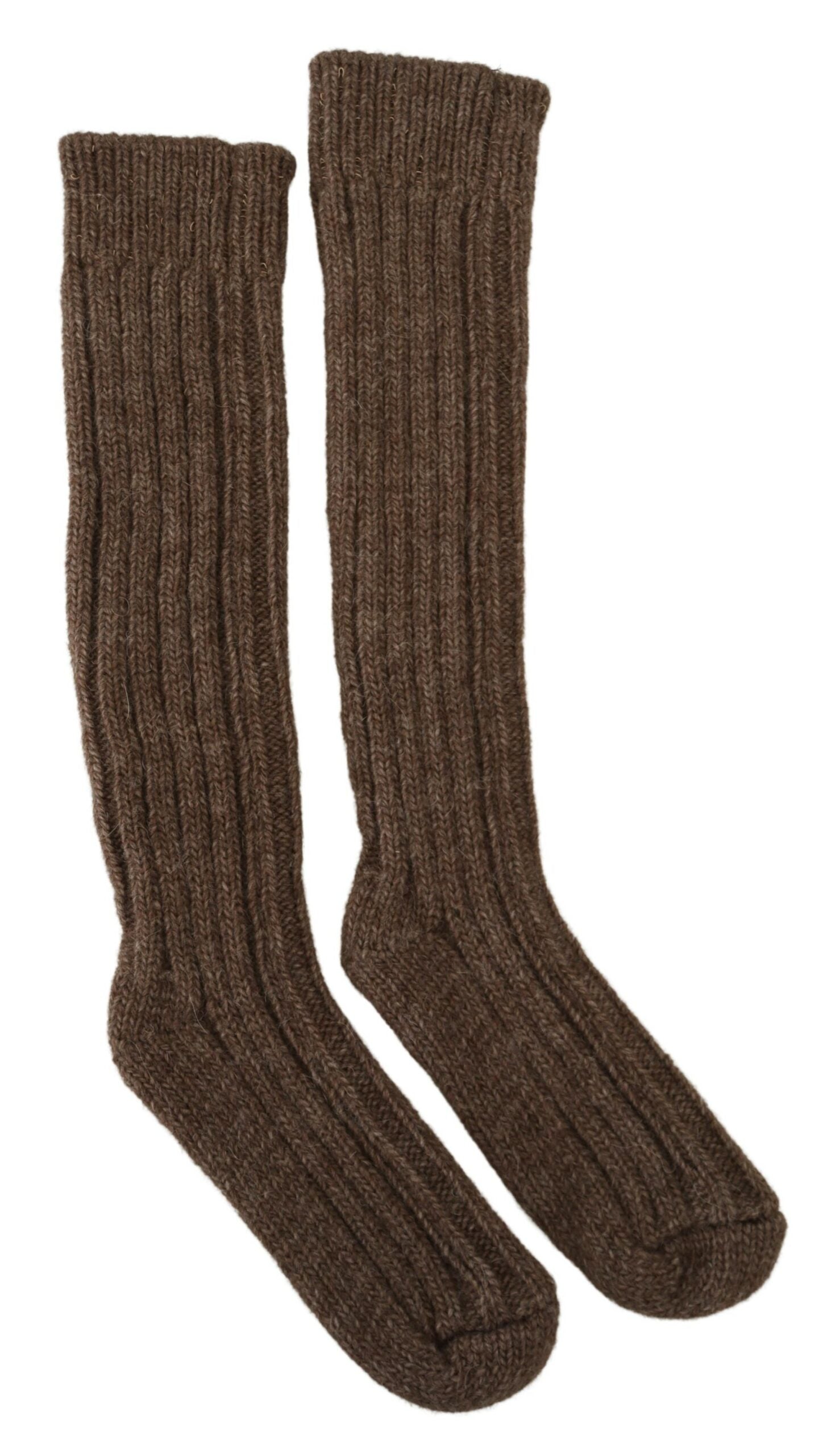 Brown wool knit calf-length women's socks by Dolce & Gabbana, featuring a cozy, textured wool design.
