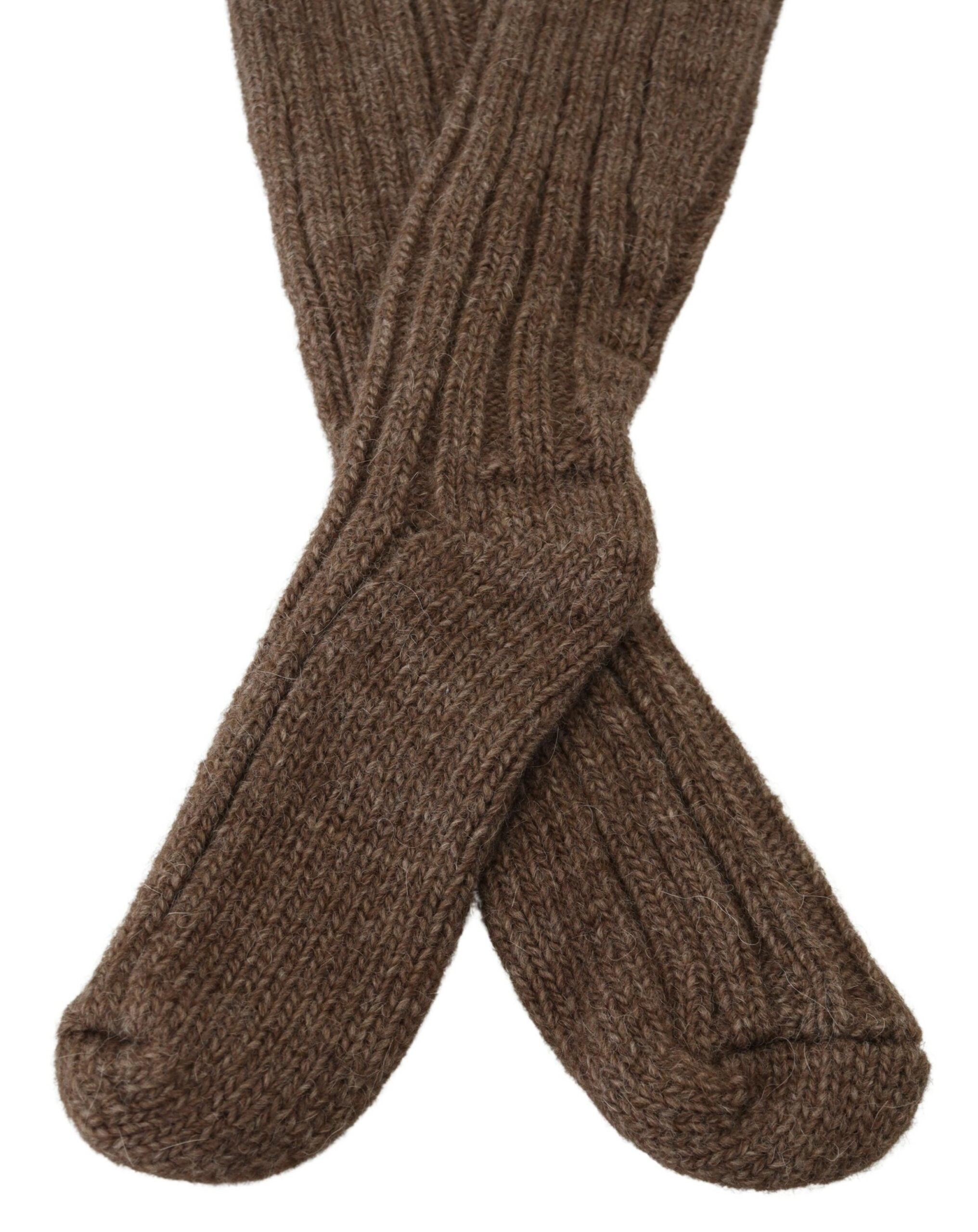 Brown wool knit calf-length women's socks by Dolce & Gabbana featuring a cozy, textured knit pattern.