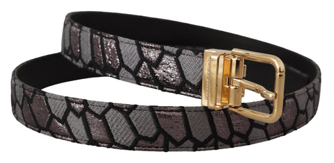 Multicolor patchwork leather and gold jacquard belt by Dolce & Gabbana, featuring vibrant design and textured details.