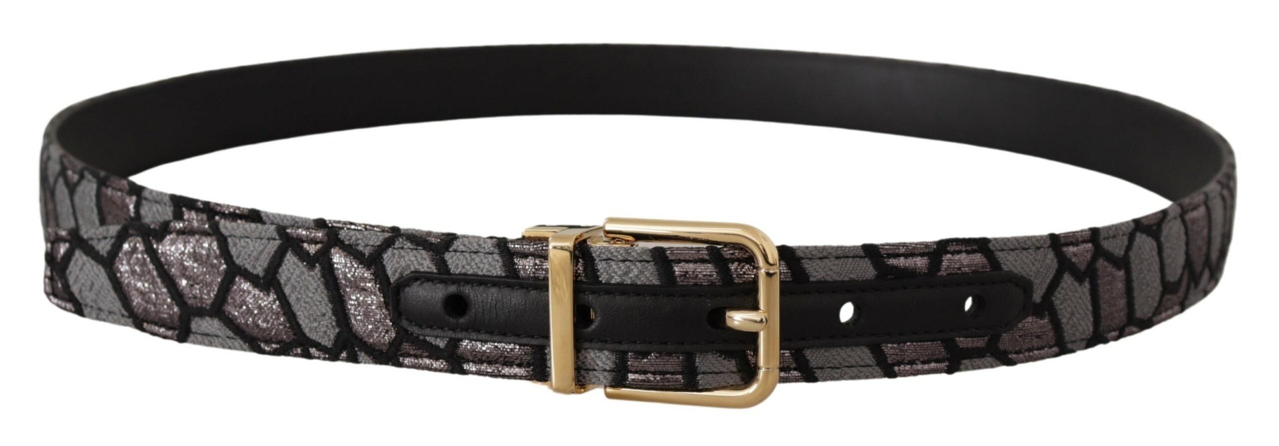 Multicolor patchwork leather and gold jacquard belt by Dolce & Gabbana with intricate design and vibrant patchwork details.