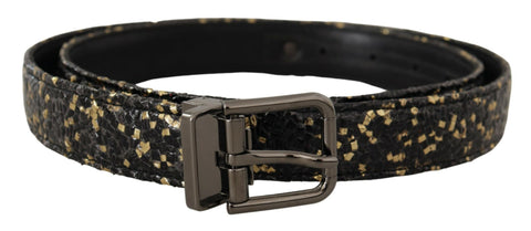 Dolce & Gabbana gold and black two-tone leather belt with chrome buckle, stylish accessories for men or women.